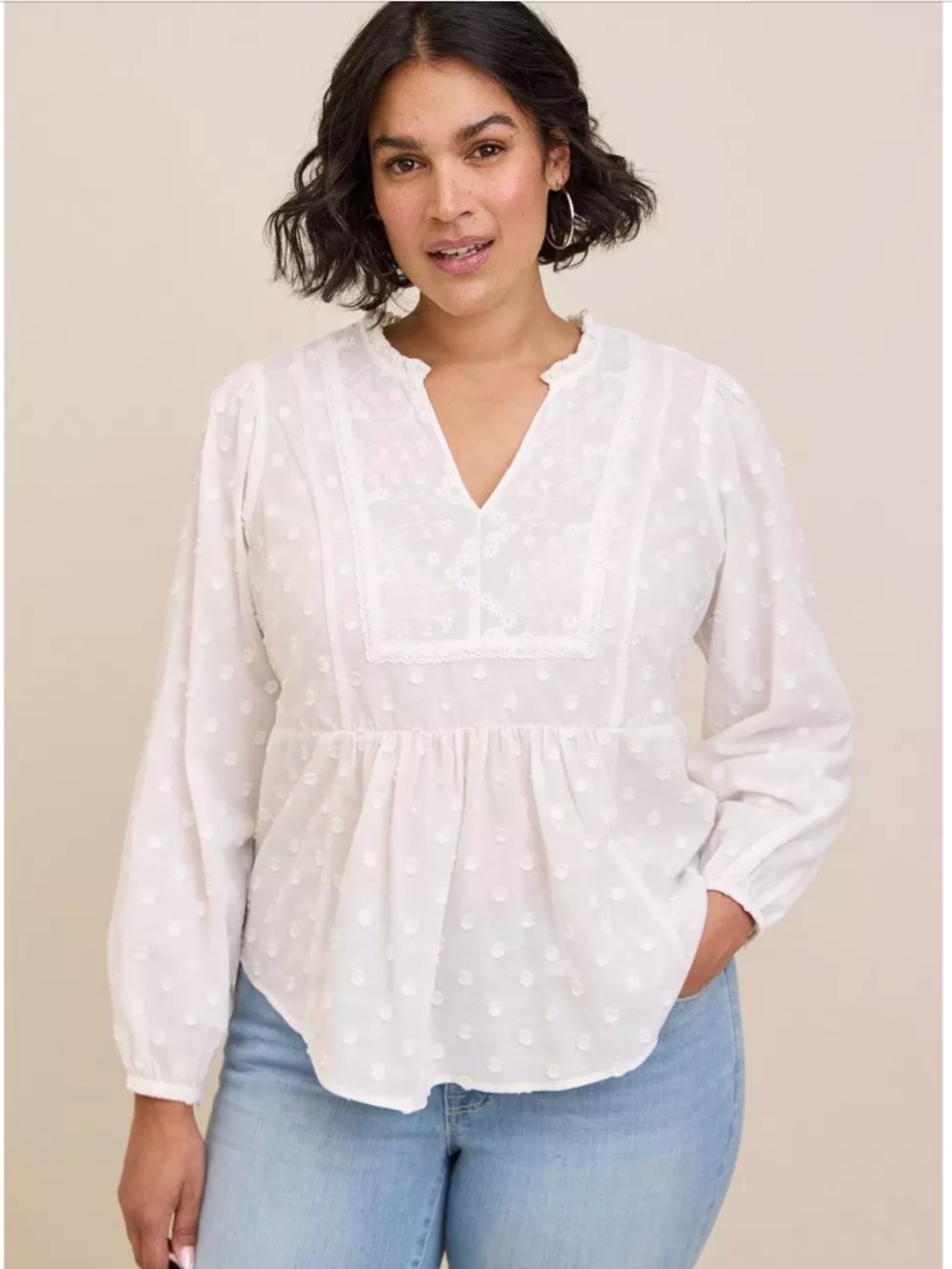 NWT Torrid Clip Dot Mixed Eyelet Yoke Detail Top